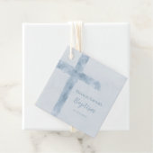 Étiquettes Cadeau croix bleu aquarelle Baptême (En situation)