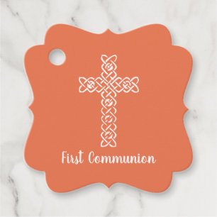 Étiquettes Cadeau Croix   Bright Peach Communion Baptême Christening