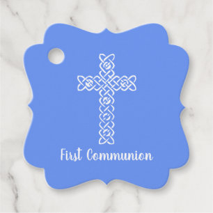 Étiquettes Cadeau Croix   Cornflower Blue Communion Baptême Christen