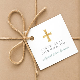 Étiquettes Cadeau Croix de Garçon de Communion Solennelle Écriture V