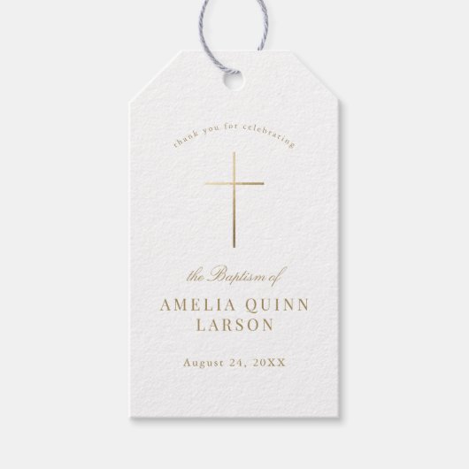 Étiquettes-cadeau Croix d'or simple élégant Baptême Christening (Devant)