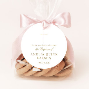 Étiquettes Cadeau Croix d'or simple élégant Baptême Christening