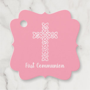 Étiquettes Cadeau Croix Flamant rose Communion rose Baptême Christ