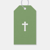 Étiquettes-cadeau Croix florale blanche et verte Première communion  (Dos)