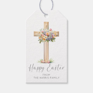 Étiquettes-cadeau Croix florale de Pâques