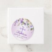 Étiquettes Cadeau Croix florale pourpre Baptême Merci (En situation)