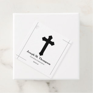Étiquettes Cadeau Croix noire et blanche moderne Première communion