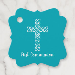 Étiquettes Cadeau Croix   Peacock Blue Communion Baptism Christen