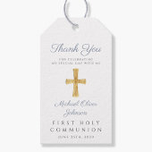 Étiquettes-cadeau Croix religieuse Boy Blue First Communion