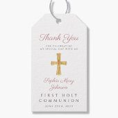 Étiquettes-cadeau Croix religieuse Première communion rose