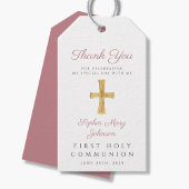 Étiquettes-cadeau Croix religieuse Première communion rose