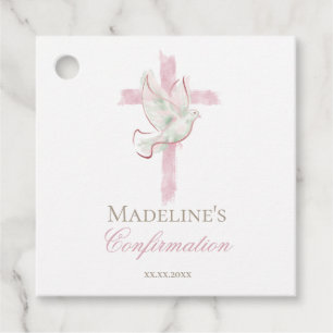Étiquettes Cadeau Croix rose de confirmation