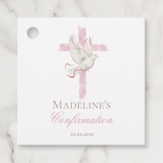 Étiquettes Cadeau Croix rose de confirmation (Devant)