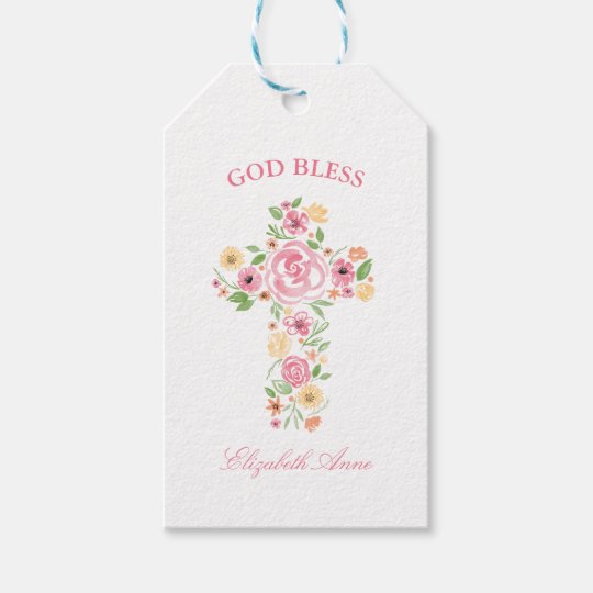 Etiquettes Cadeau Croix Rose Et Jaune D Aquarelle De Bapteme De Zazzle Be