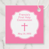 Étiquettes Cadeau Croix rose mignonne Première Communion de Fille (Dos)