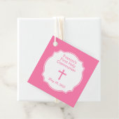 Étiquettes Cadeau Croix rose mignonne Première Communion de Fille (En situation)