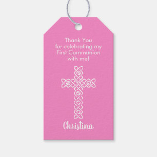 Étiquettes-cadeau Croix Taffy Rose Communion Baptême Baptême