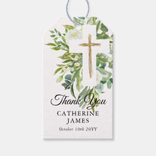 Étiquettes-cadeau Croix végétale florale Baptême élégant