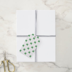 Étiquettes-cadeau Croix verte coutures sur blanc