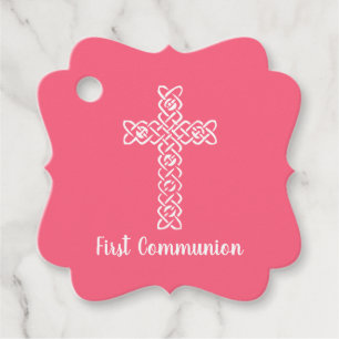 Étiquettes Cadeau Croix   Watermelon Pink Communion Baptism Christen