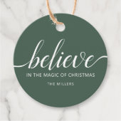 Étiquettes Cadeau Croyez le script de Noël vert (Devant)