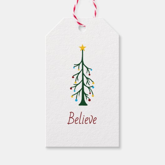 Étiquettes-cadeau Croyez Noël mignon main tiré arbre À feuillage per (Devant)