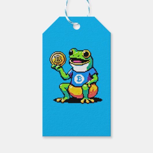 Étiquettes-cadeau Crypto Frog - Drôle Pixel Art Devise numérique (Devant)
