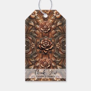 Étiquettes-cadeau Cuir Faux Fleuris Vintage en Relief