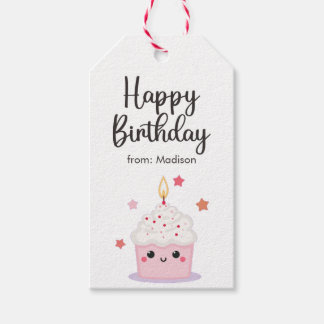 Étiquettes-cadeau Cupcake Cute Et Bougie Lumineuse Joyeux Anniversai
