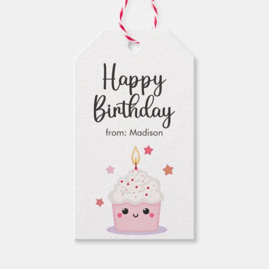 Étiquettes-cadeau Cupcake Cute Et Bougie Lumineuse Joyeux Anniversai (Devant)