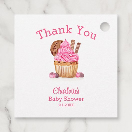 Étiquettes Cadeau Cupcake Rose Aquarelle Au Baby shower Chocolé (Dos)