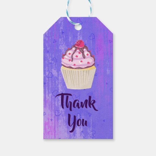 Étiquettes-cadeau Cupcake sucré avec framboise sur le Merci supérieu (Devant)