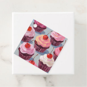 Étiquettes Cadeau Cupcakes cerise givrés Célébration d'anniversair