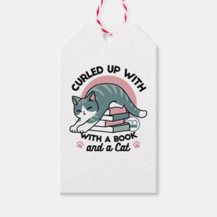 Étiquettes-cadeau Curieux avec un livre et un chat - Lecture confort
