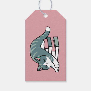 Étiquettes-cadeau Curieux avec un livre et un chat - Lecture confort