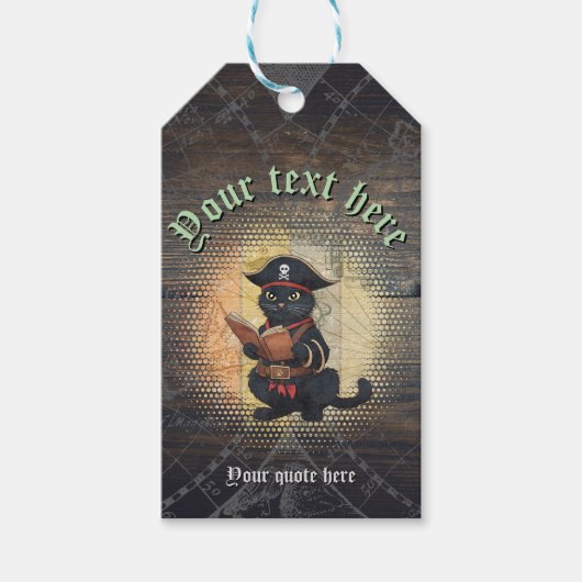 Étiquettes-cadeau Curieux chat pirate décrypter mystères anciens (Devant)