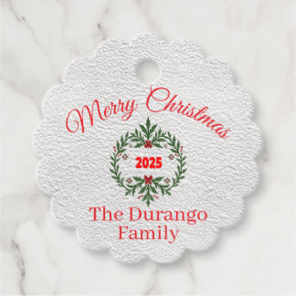 Étiquettes Cadeau Custom Christmas Festive Floral Wreath Scalloped