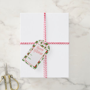 Étiquettes-cadeau Custom Classic Holiday Green Holly Red Berries