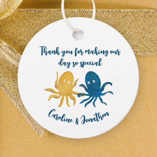 Étiquettes Cadeau Custom Funny Marine et Gold Ocean Octopus Mariage