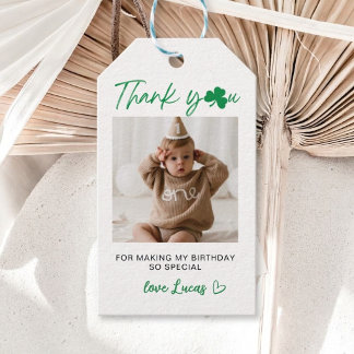 Étiquettes-cadeau Custom Shamrock Birthday Thank You Photo 