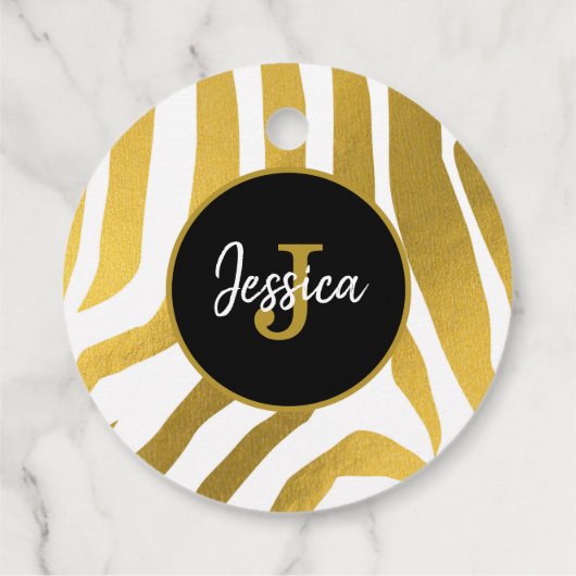 Étiquettes Cadeau Customisé Faux Gold Zebra Print Stripes Motif (Dos)