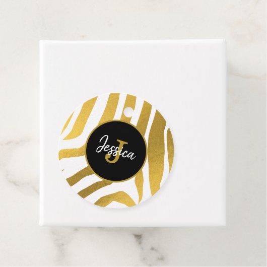 Étiquettes Cadeau Customisé Faux Gold Zebra Print Stripes Motif (En situation)
