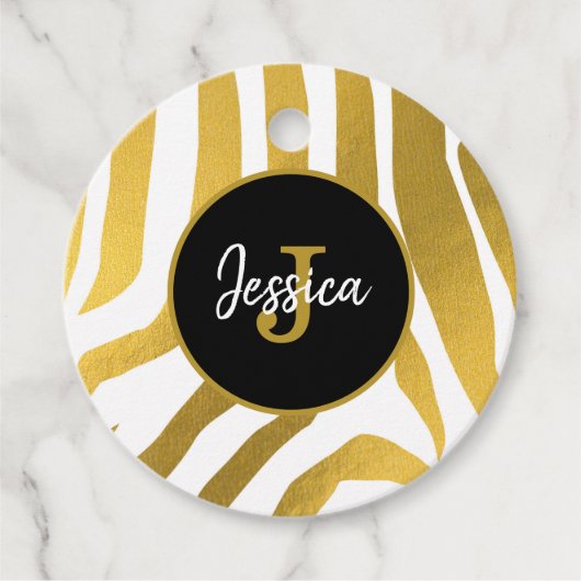 Étiquettes Cadeau Customisé Faux Gold Zebra Print Stripes Motif (Devant)