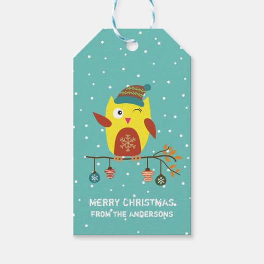 Étiquettes-cadeau Customisé "Joyeux Noël" Mignonne Chouette de Noël (Devant)
