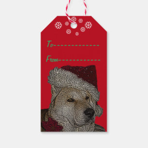 Étiquettes-cadeau Cute akita en rouge santa chapeau de Noël chien