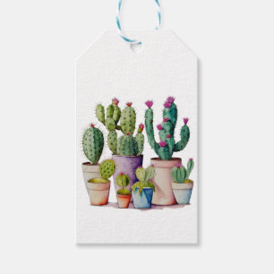 Étiquettes-cadeau Cute aquarelle cactus succulents dans les pots