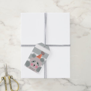 Étiquettes-cadeau Cute aquarelle gris panda fête d'anniversaire
