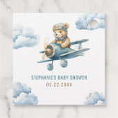 Étiquettes Cadeau Cute Bear Avion Blue Boy Baby shower (Dos)