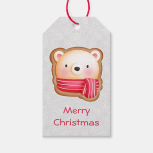 Étiquettes-cadeau Cute Bear Face Red Scarf et Rosy Cheeks Christmas