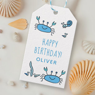 Étiquettes-cadeau Cute Blue Crab Sea Animals Gary Joyeux Anniversair